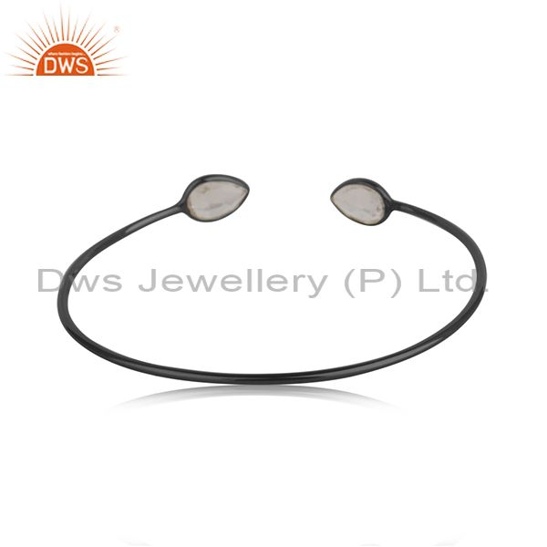 Wholesalers Crystal Quartz Black 925 Silver Cuff Bangle Manufacturer Jewelry India