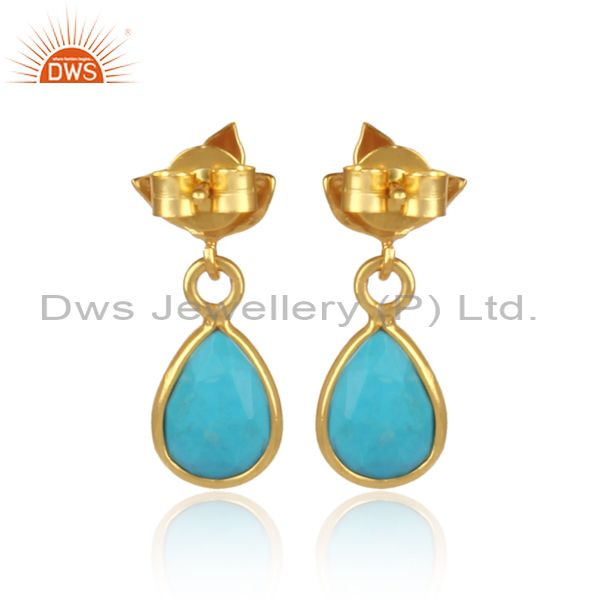 Exporter 18K Gold Plated Sterling Silver Turquoise Dangle Drop Stud Earring