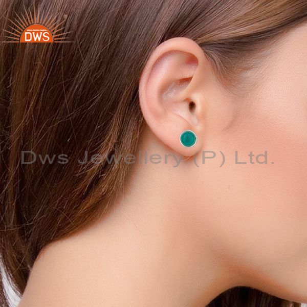 Exporter Green Onyx Gemstone 925 Silver Stud Earrings Jewelry Manufacturer