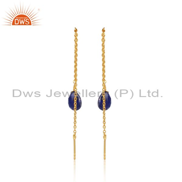 Exporter Lapis Long Chain Thread Earring Gold Plated Sterling Silver Jewelry