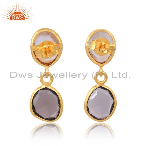 Gold-Plated Citrine & Smoky Silver Earrings for Women