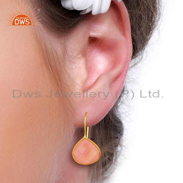Wholesalers Rose Chalcedony Gemstone Gold Plated 925 Silver Earrings Manufacturer