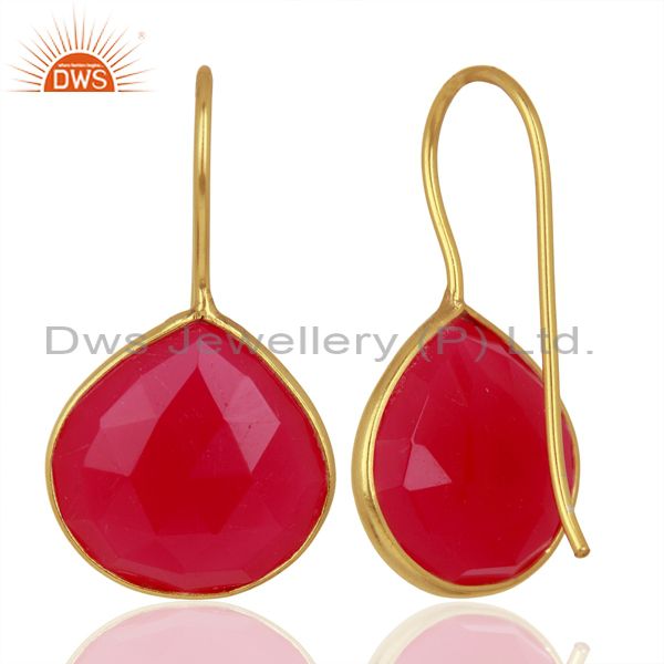 Wholesalers Pink Chalcedony Gemstone Gold Plated Designer Silver Earrings Jewelry