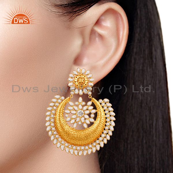 Exporter White Zircon 18K Gold Plated Sterling Silver Traditional Earring