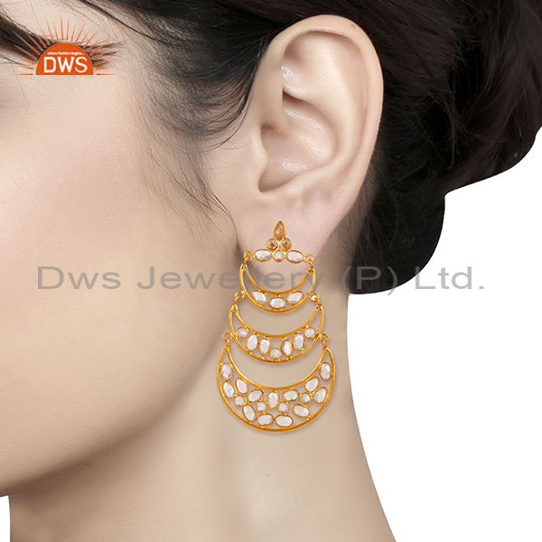 Exporter 18K Gold Plated Sterling Silver White Zircon Dangler Earring Traditional Jewelry