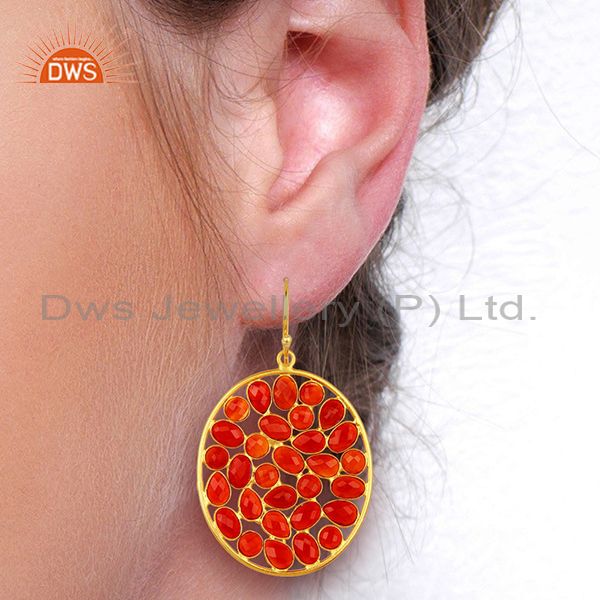 Exporter Red Onyx Handcrafted Dangle Gold Plated 92.5 Sterling Silver Designer Earring