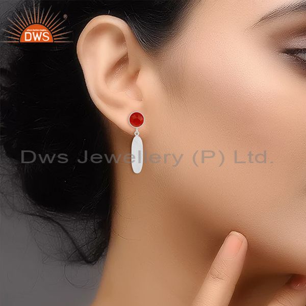Exporter Natural Red Onyx Gemstone Fine Silver Designer Womens Earrings Jewelry