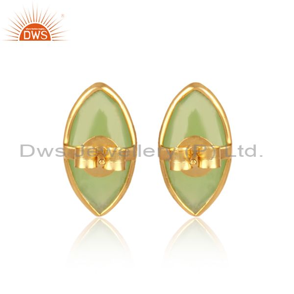 Prehnite chalcedony womens designer gold plated silver earrings