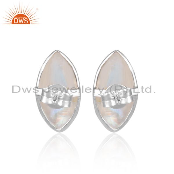 Rainbow moonstone gemstone handmade sterling silver stud earring