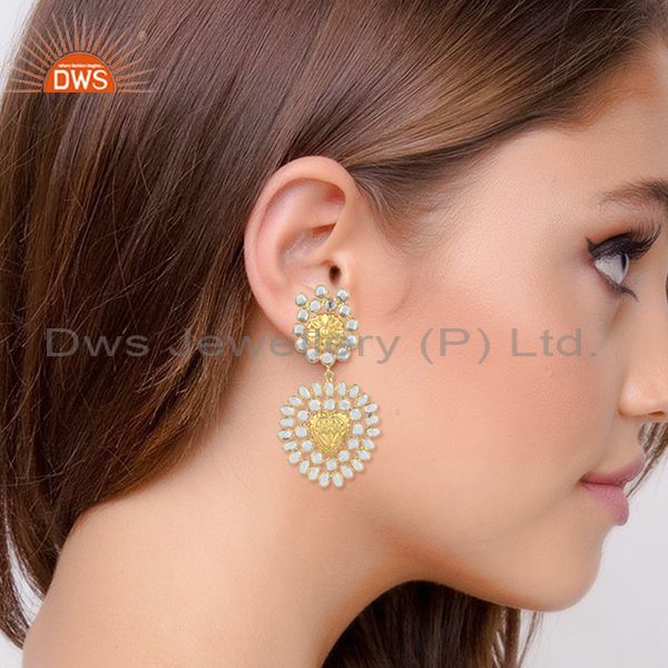 Traditional handmade cz bold earring in yellow gold on silver 925