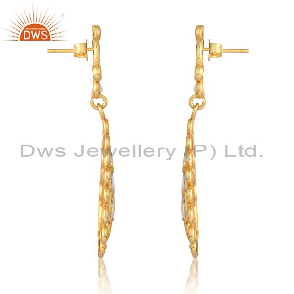Sterling Silver Gold Earrings In Short Drops And Stones