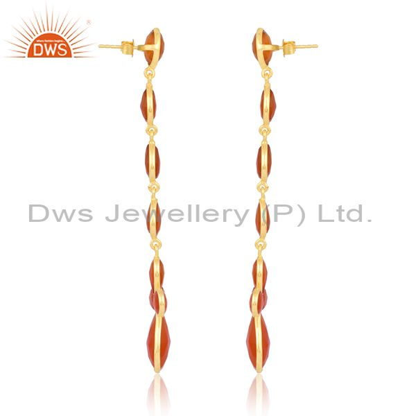 18K Gold Plated Sterling Earring With Various Cut Red Onyx