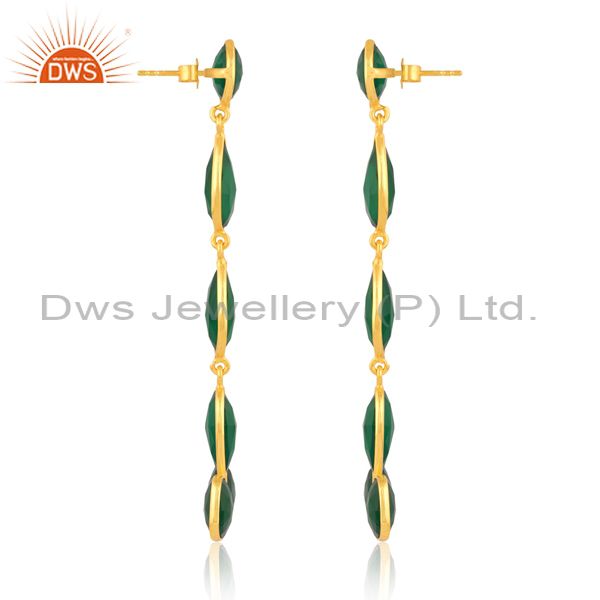 18K Gold Sterling Silver Earring With Green And Red Onyx