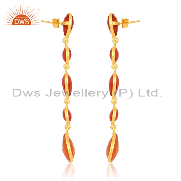 18K Gold Silver Earring With Heart, Pear & Round Red Onyx