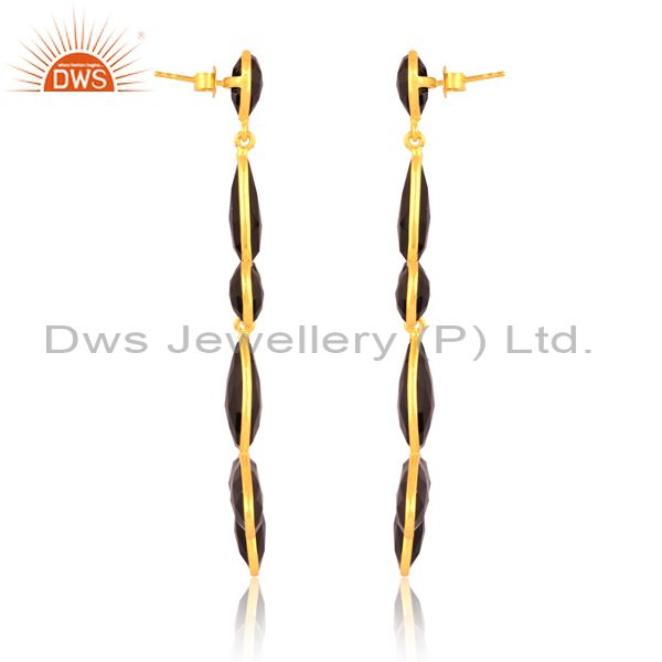 Gold Plated Sterling Silver Earring With Multiple Black Onyx