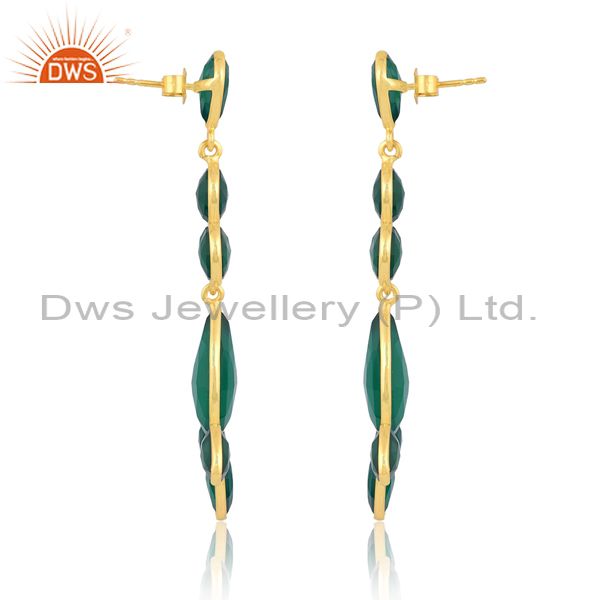 Gold Plated Sterling Silver Earring With Green Onyx