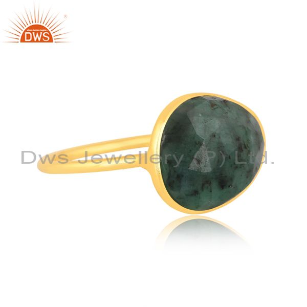 Classy 18K Emerald Studded Gold-Plated Sterling Silver Ring
