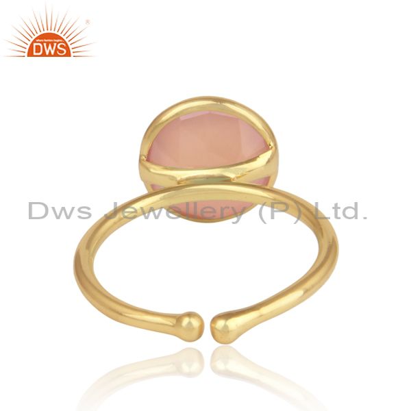Rose Chalcedony Set Gold On Sterling Silver Handmade Ring