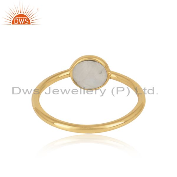 Handmade dainty gold on silver rainbow moonstone solitaire ring