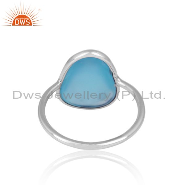 Blue Chalcedony Set Fine 925 Silver Casual Statement Ring