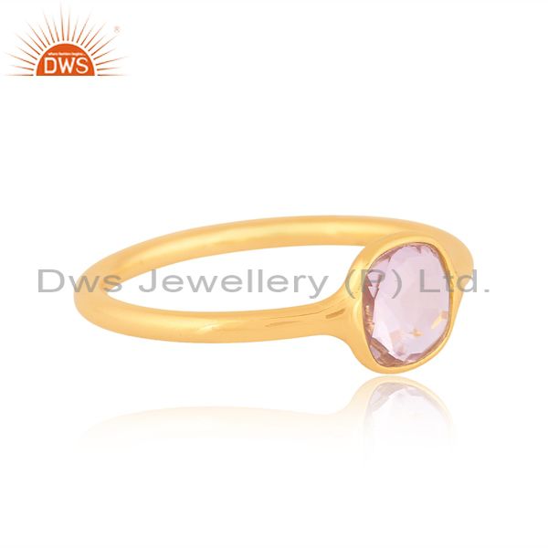 Pink Amethyst On 18K Gold Plated Sterling Silver Ring