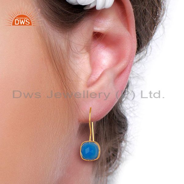 Designers Blue Gemstone Gold Plated Brass Fashion Earrings Manufacturer India