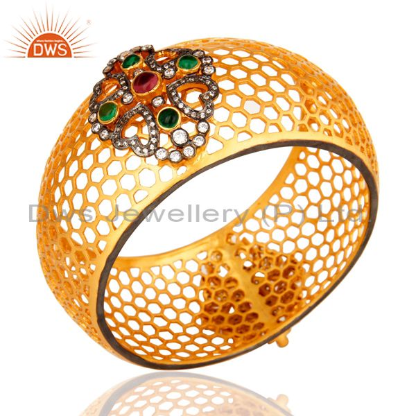 Manufacturer of Cz traditional costume gold filigree design cuff bangle kada jewelry