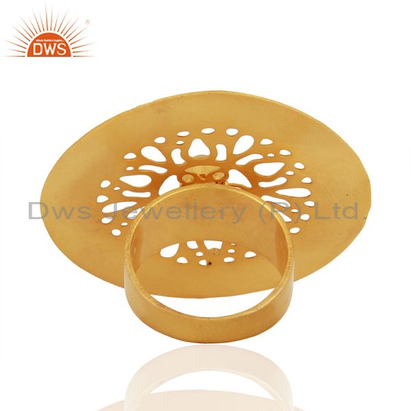 Designers Lemon Topaz And CZ 24K Yellow Gold Plated Brass Filigree Cocktail Fashion Ring