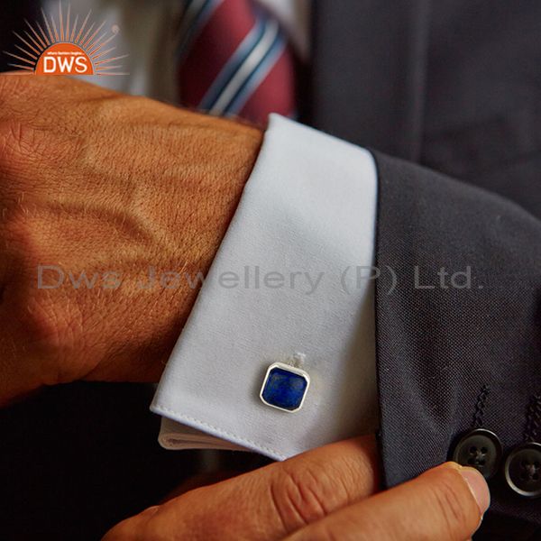 Designers Lapis Gemstone Sterling Fine Silver Mens Cufflink Jewelry Manufacturer