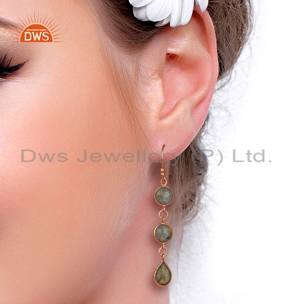Designers 18K Rose Gold Plated Sterling Silver Labradorite Circle Dangle Earrings