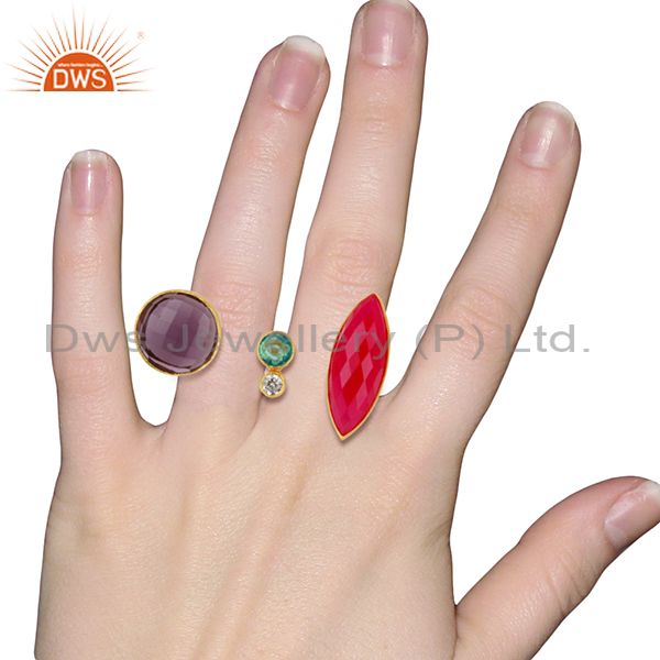 Designers Hydro Gemstone Gold Plated Brass Fashion Ring Jewelry Supplier