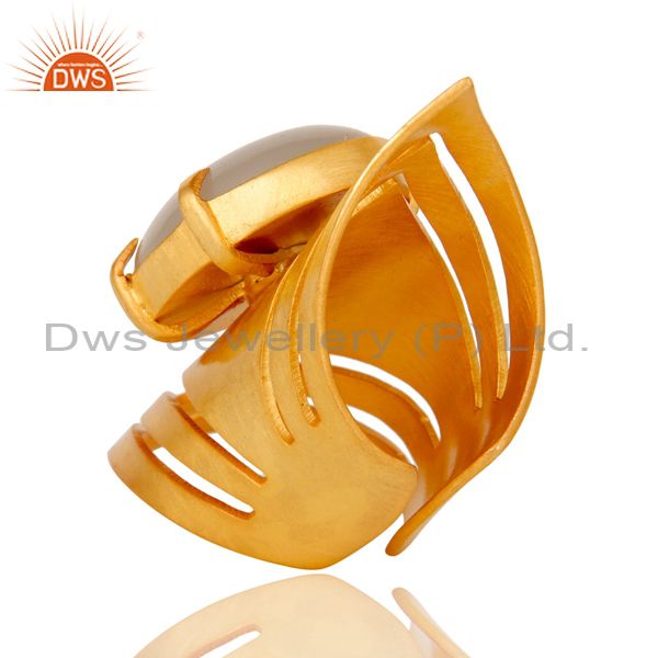 Designers 22K Yellow Gold Plated Handmade Fashion Natural Chalcedony Brass Knuckle Ring