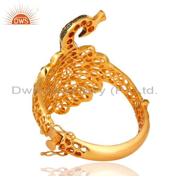 Manufacturer of 14k gold plated peacock design bridal fashion bangle red green cz