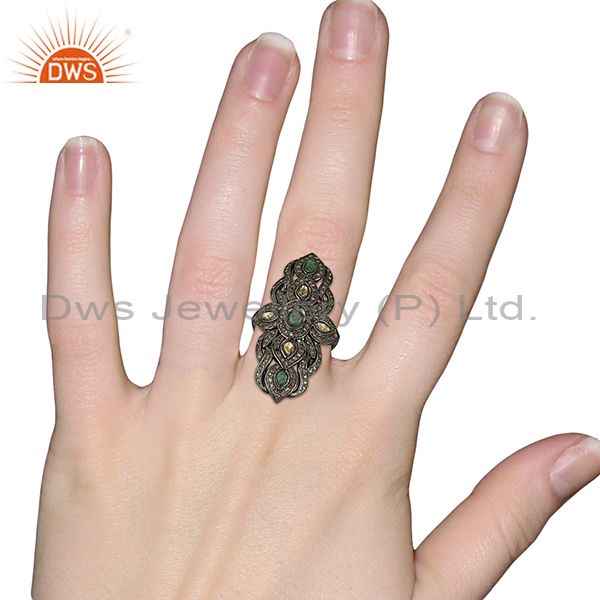 Wholesalers Antique Pave Diamond Emerald Gemstone Engagement Ring Manufacturer