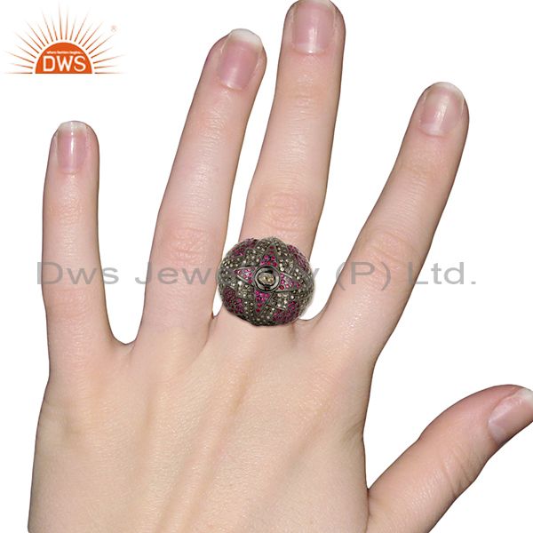 Designers Designer Vintage Style Rose Cut Diamond Party Wear Ring Ruby 18K Gold Jewelry