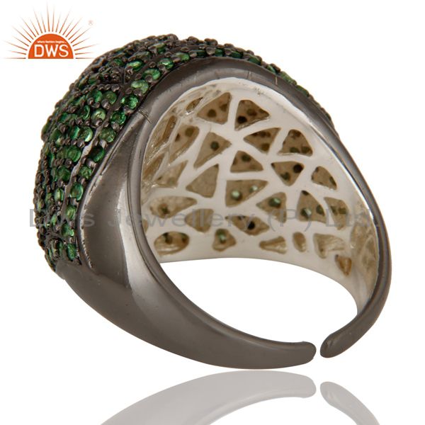 Designers Victorian Estate Style Pave Setting Tsavourite Emerald Gemstone 925 Silver Ring