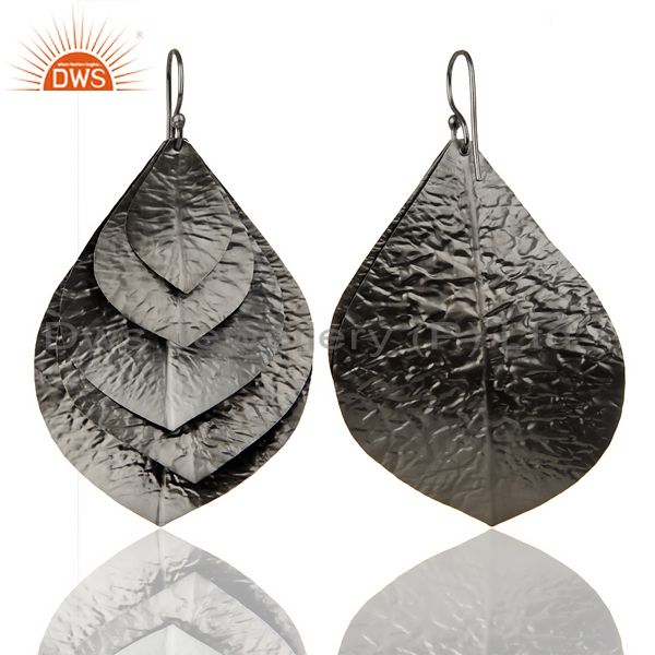 Exporter Black Oxidized Traditional Handmade Textured Leaf Design Dangle Earrings