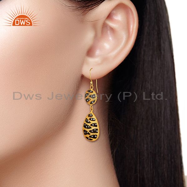 Wholesalers Indian Handmade Gold Plated Brass Cz Gemstone Fashion Earrings