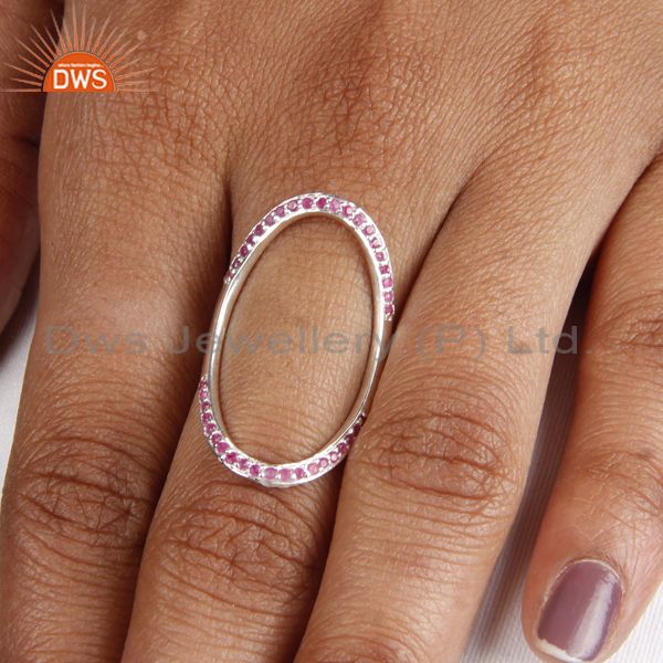 Exporter 925 Sterling Silver Pave Set Natural Ruby Gemstone Modern Infinity Ring
