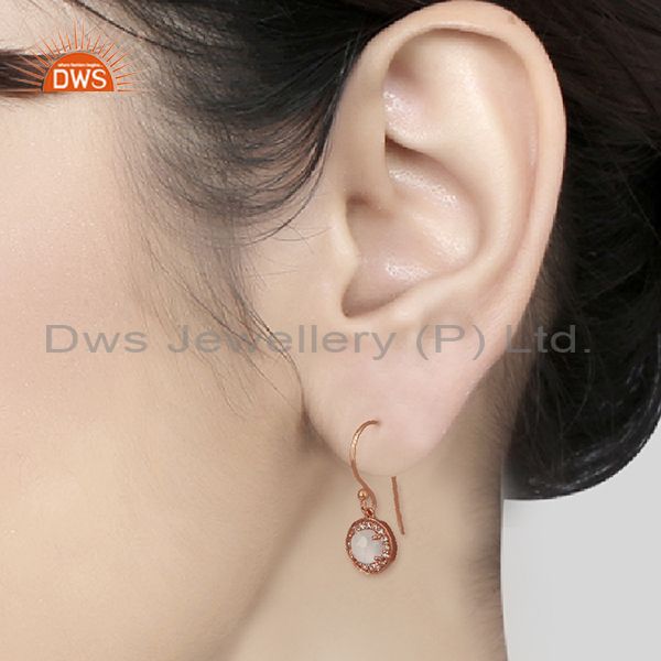 Wholesalers Round Crystal and Topaz Gemstone Rose Gold Silver Drop Earring Jewelry