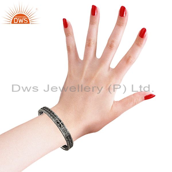 Designers Fleur De Lis 925 Sterling Silver Oxodized Cuff Bracelet Jewelry