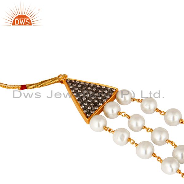 Exporter South Indian Traditional Pearl 22K Gold Plated Silver Peacock Design Necklace