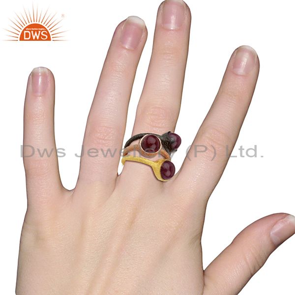 Exporter 18K Gold Plated Sterling Silver Ruby Stacking 3 Pieces Ring Set