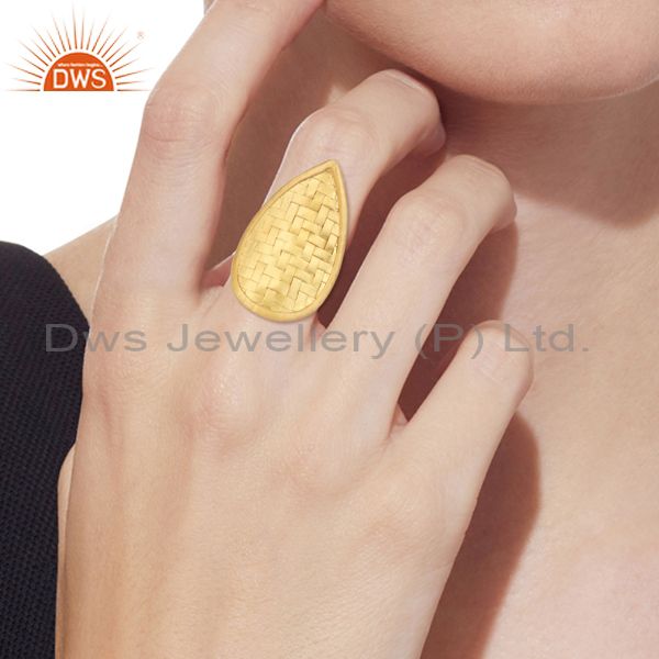 Exporter Handmade Gold Plated 925 Sterling Silver Weave Net Design Tear Style Ring Sz 8