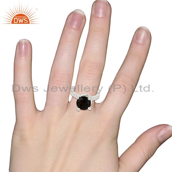 Wholesalers Smoky Quartz And CZ Stackable 925 Sterling Silver Prong Set Ring Jewelry