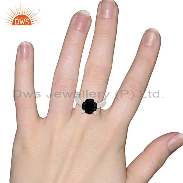 Designers Black Onyx And CZ Stackable 925 Sterling Silver Prong Set Ring Gemstone Jewelry