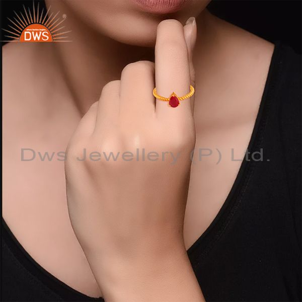Wholesalers Natural Ruby Birthstone Screw Design 925 Silver Gold Plated Rings