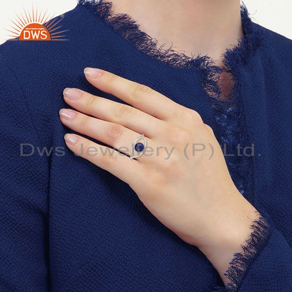 Designers Fine Sterling Silver Evil Eye Design Lapis Lazuli Gemstone Ring Wholesale