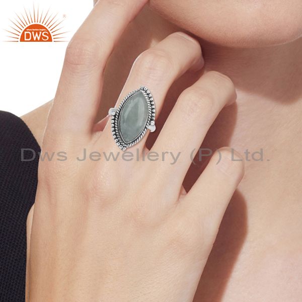 Wholesalers Aquamarine Gemstone Womens Silver Oxidized Ring Jewelry Supplier