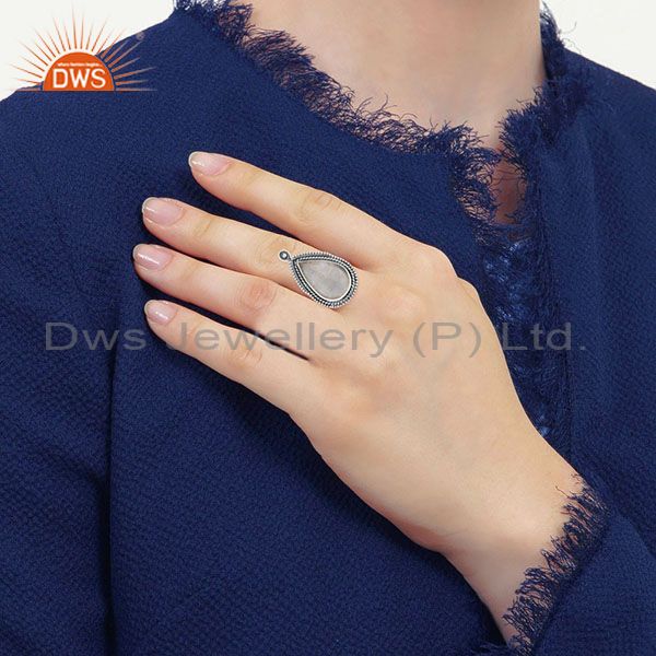 Wholesalers Rainbow Moonstone Oxidized 925 Silver Women Ring Manufacturers